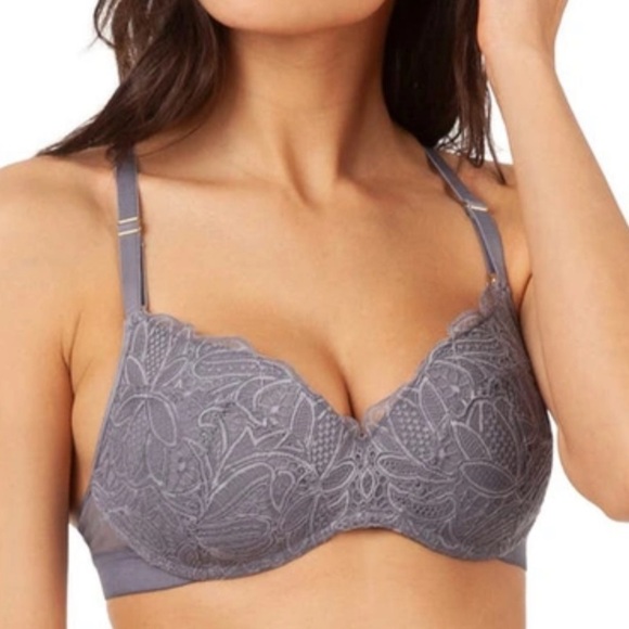 NWT Lively The Lace No Wire Push-Up Bra in Smoke Grey - Picture 1 of 8